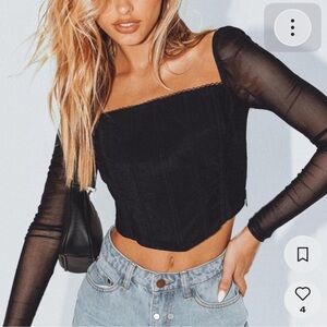 Princess Poly Corset black top with sheer long sleeves. Size 2